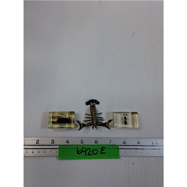 Scorpian Metal Decor & (2) Resin Insects: Murder Hornet & Giant Ant