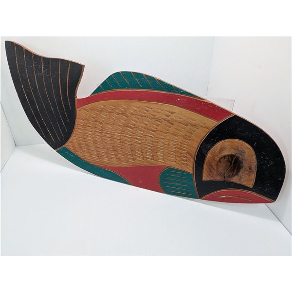 FOLK ART WOODEN BLACK-RED-GREEN FISH by Ron Smallwood