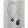 Image 1 : SILVER NECKLACE WITH SQUARE LAPIS LAZULI & TEARDROP PENDANTS