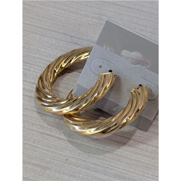 LARGE TWISTED GOLD COLOURED HOOP EARRINGS