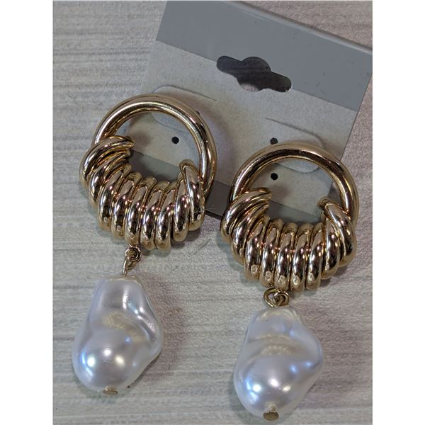 BAROQUE PEARL 2" LONG PIERCED EARRINGS
