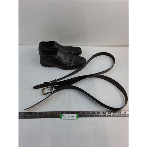 Pair of Kenneth Cole "Reaction" Size 8.5 Black Dress Shoes, (2) Leather Belts Waist Size 35" to 39"