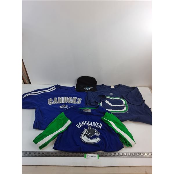 (3) Children's L to Adult Small NHL Vancouver Canucks Shirts, Toronto Blue Jays Toque