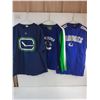 Image 2 : (3) Children's L to Adult Small NHL Vancouver Canucks Shirts, Toronto Blue Jays Toque