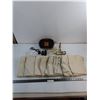 Image 1 : (8) Beige Pillow Cases, Assorted USB Power Outlets/Cords, Vintage Metal Desk Lamp, Amenity Bag