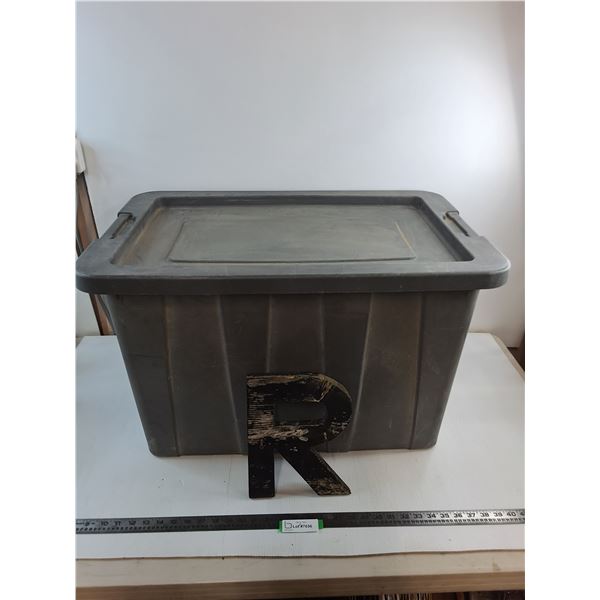 Sterilite Storage Bin - 27x17x18" w/Lid & Large Wooden Letters - Pickup Only