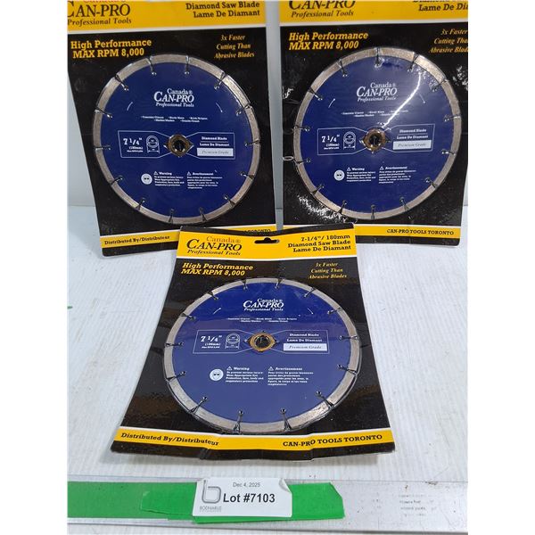 Can Pro 7 1/4" Diamond Blade ( 3) - NIB