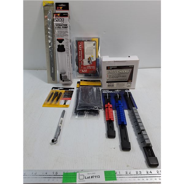 Various Tools - Wheel Chocks, Socket Holder Set, Extraction Pump- NIB