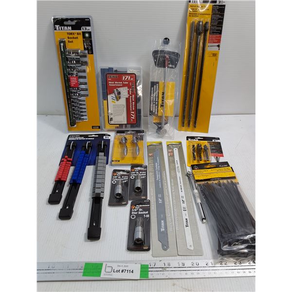 Various Tools- Titan Socket Set, Offset Micro Ratchet Set, Hacksaw Blades( 2) - NIB