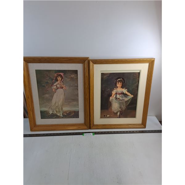 (2) Wood-Framed Wall Decor (Pink Bonnet - 18.5" x 23", Dancer - 18" x 22.5")