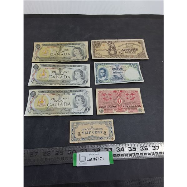 (7) Currency Notes (Canadian, Austrian, Japanese, Thailand)