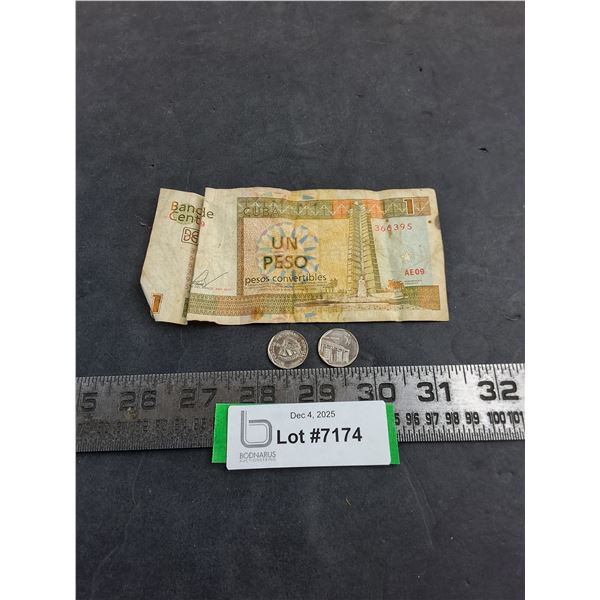 Cuban Currency Note & Coins