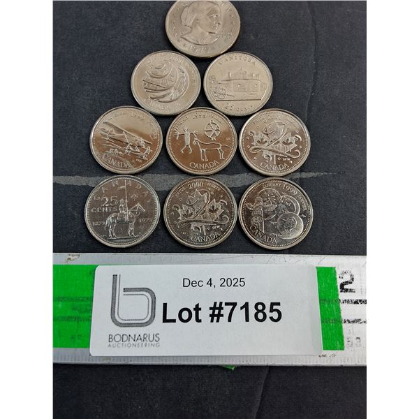 (8) Themed Canadian Quarters and (1) American Dollar Coin-1979