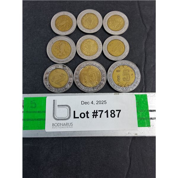 (9) Assorted Mexican Coins-Pesos