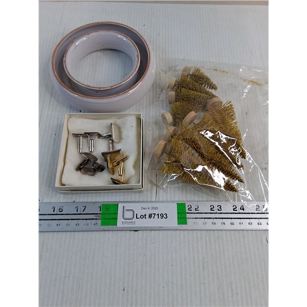 (4) Sets of Vintage Cufflinks,Decorative Christmas Trees and Decorative Vase