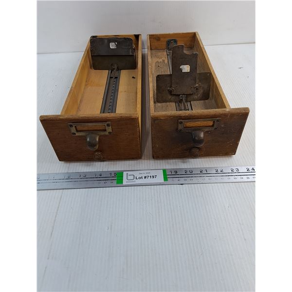 (2) Antique Drawer  Library Card File Cabinet Drawers