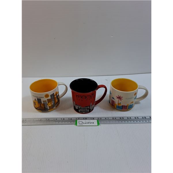 (3) Starbucks Mugs: Pittsburgh, Macy's, Florida