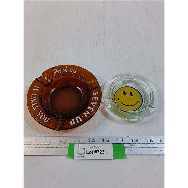 (2) Ashtrays: 7-Up & Smile Face