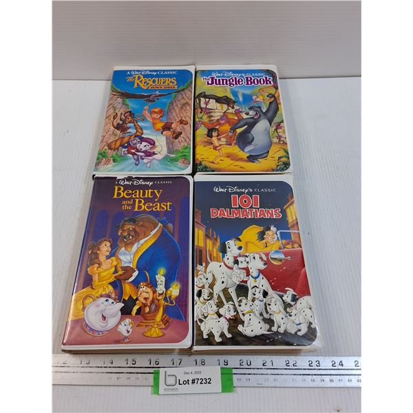 (4) VHS: Jungle Book, 101 Dalmatians, Beauty & the Beast, Rescuers Down Under
