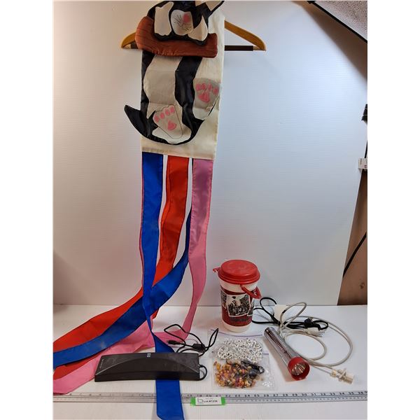 Kitty Kite, Beads, Flashlight, HP Scanner Plug, Disney Cup