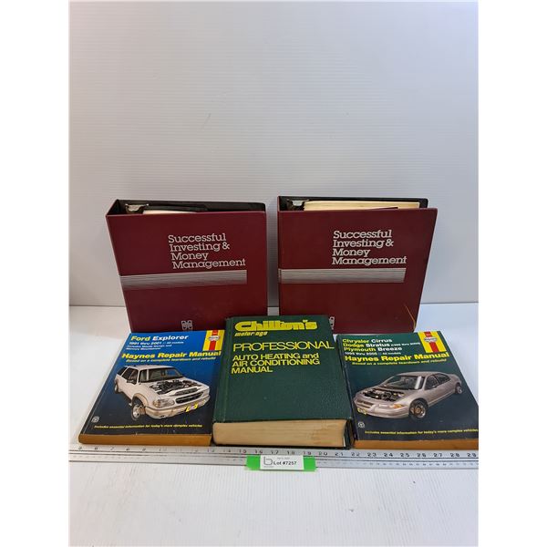 (3) Automotive Manuals: Ford, Chrysler, Chiltons & (2) Investing & Money Binders