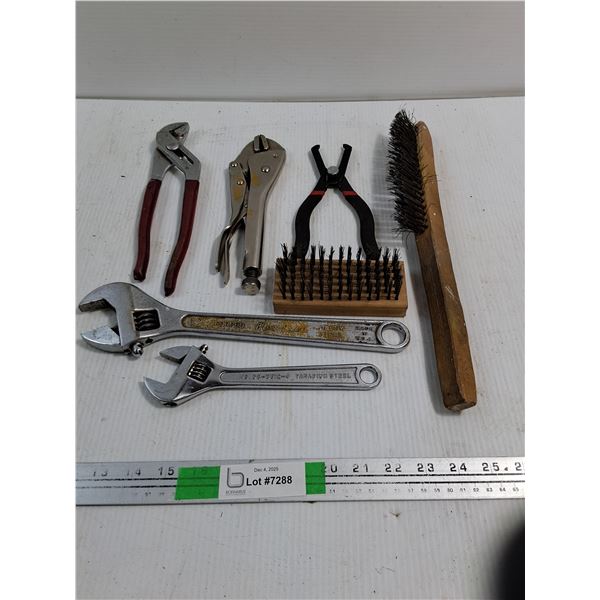 Various Tools - Wrenches, Wire Brushes, Vise-Grips