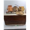 Image 1 : *Wooden Trunk 27x18x14, Hand Powered Drill, Oil Can , Leather Pouches - CANNOT SHIP, As Is