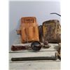 Image 2 : *Wooden Trunk 27x18x14, Hand Powered Drill, Oil Can , Leather Pouches - CANNOT SHIP, As Is