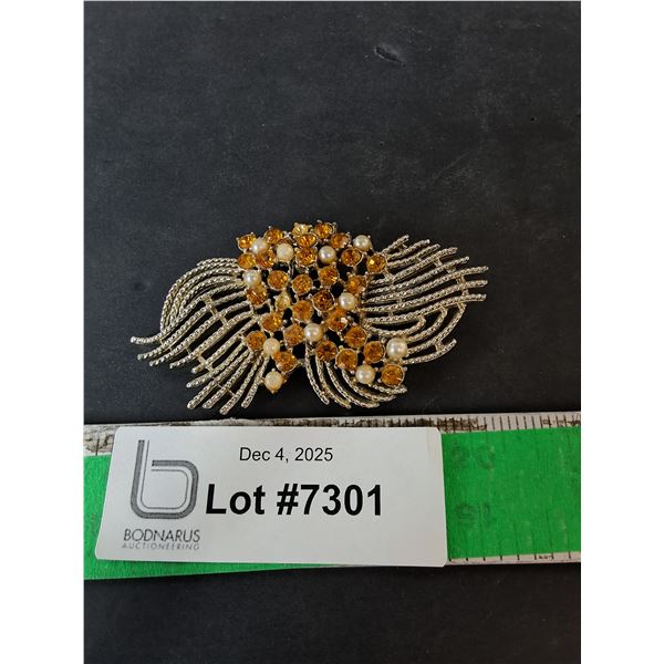 Silver Colored Brooch with Stones- Cannot Authenticate