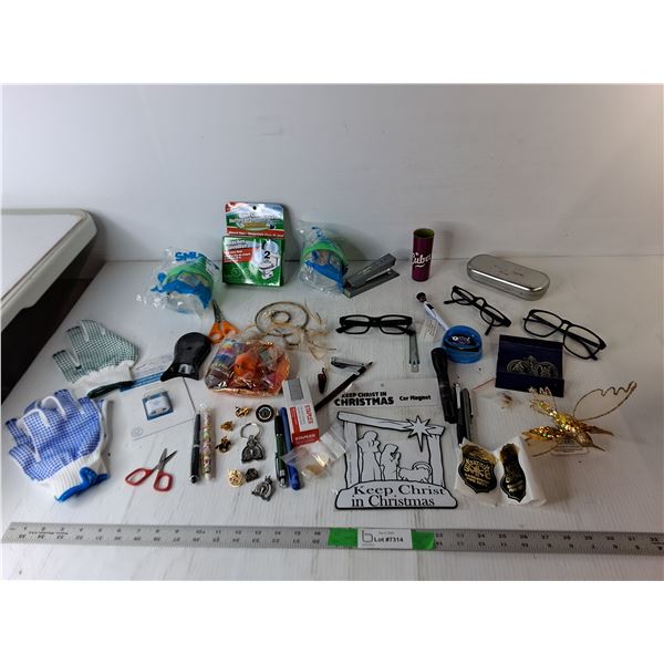 (2) Smurfs The Lost Village Figurines, RCMP Pins, Cancun Shot Glass, Misc.