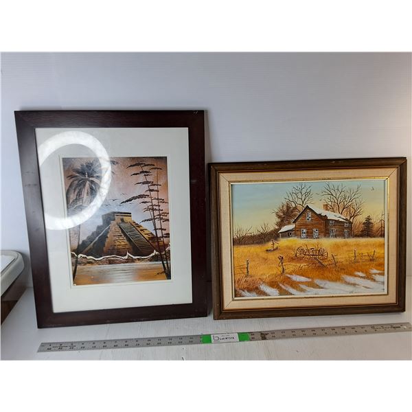 (2) Framed Paintings- Aztec & Homestead Up to 21" x 16.75", Pickup Preferred