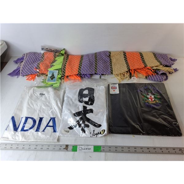 Scarf, (3) Men's Tshirts; England, India, Japan-M, Tree Decoration