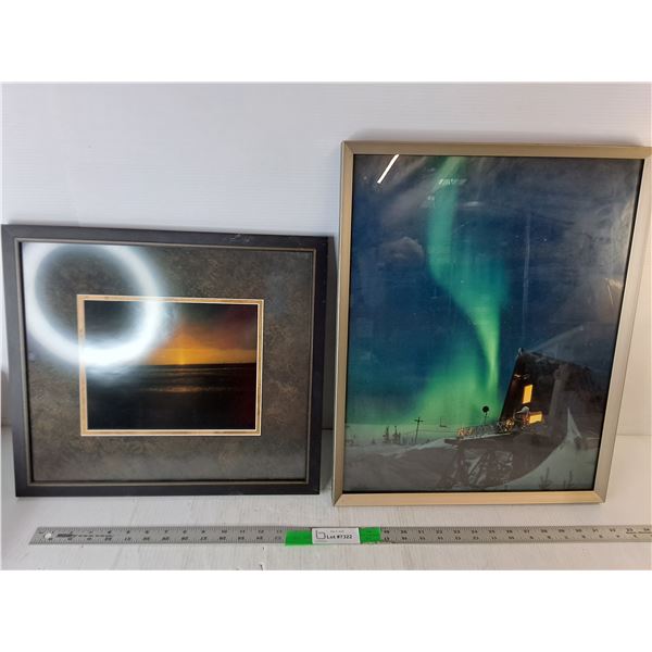 (2) Framed Photos- Northern Lights & Sunset Up to 20.75" x 16.25", Cannot Ship