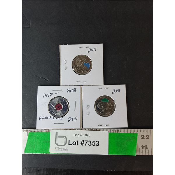 (3) Canadian Quarters- Armistice, Buffalo, Orca