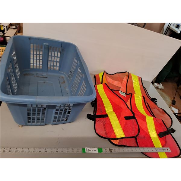 Laundry Basket & (2) Safety Vests, Cannot Ship