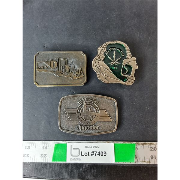(3) Beltbuckles- D Day Trucking, Marijuana Leaf, Oil Upgrader
