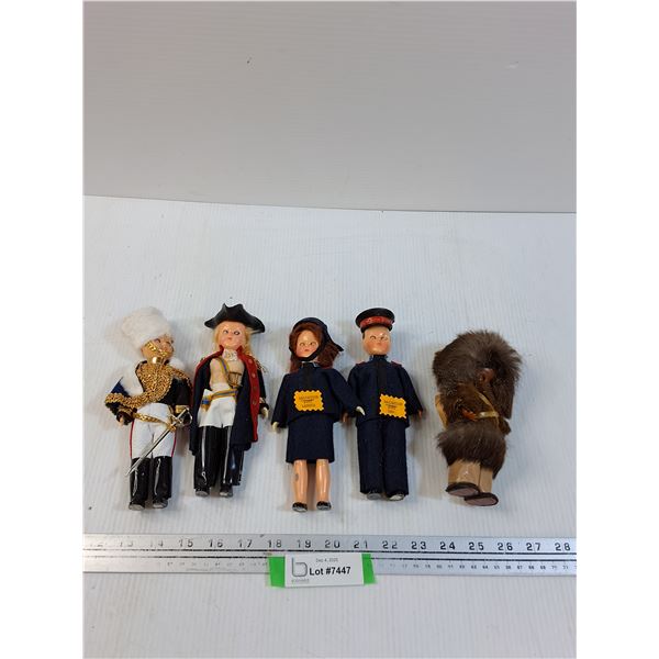 (5) Vintage Blinking Eye Dolls - Eskimo, Salvation Army, British Soliders