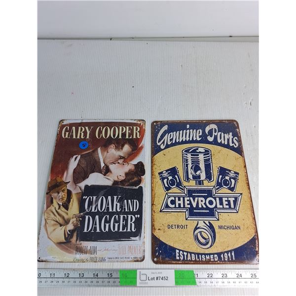 (2) Metal Signs- Gary Copper, Genuine Parts, W 7.5" H 11.5"