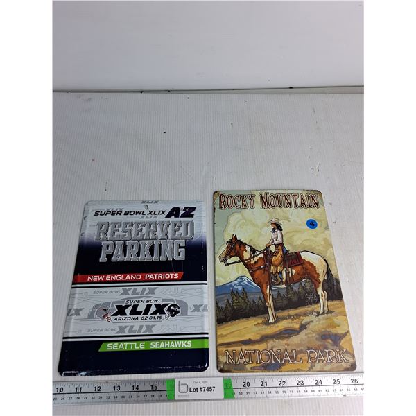 (2) Metal Signs- Super Bowl (8" by 10.5"), Rocky Mountain (7.5" By 11.5")