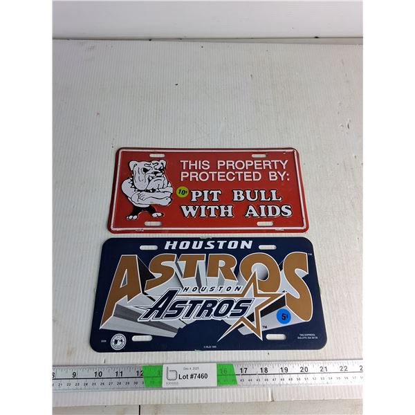 (2) Signs- Property Protected(Metal), Houston Astros (Plastic) 11.5" By 5"