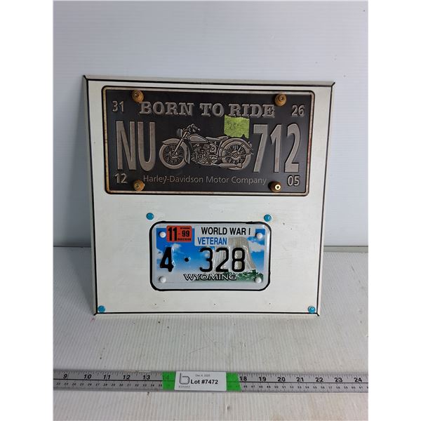 Wooden Plaque With Metal Signs- Harley-Davidson, 14" By 14"