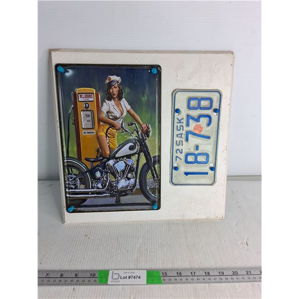 Wooden Plaque With Metal Sign- Harley-Davidson