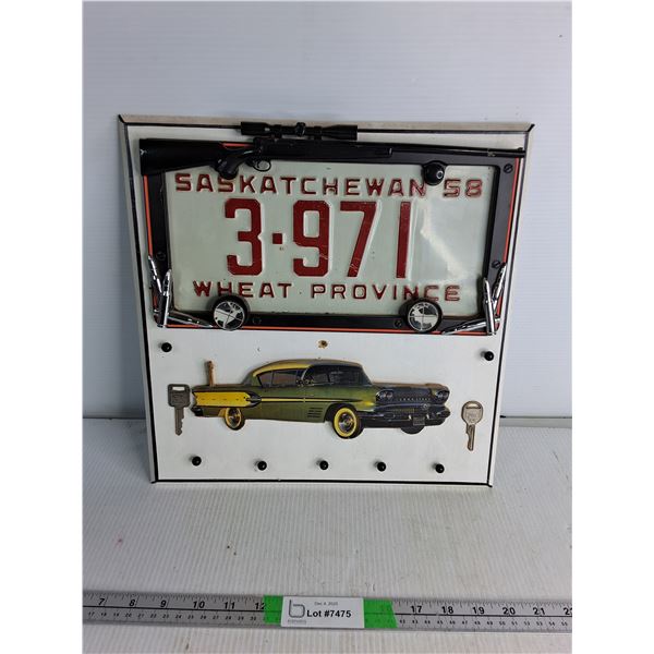 Wooden Plaque With Metal Sign and Wooden Car, 14" By 14"
