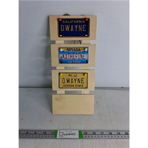 Wooden Display of Miniature Metal Licence Plates 6" By 13"