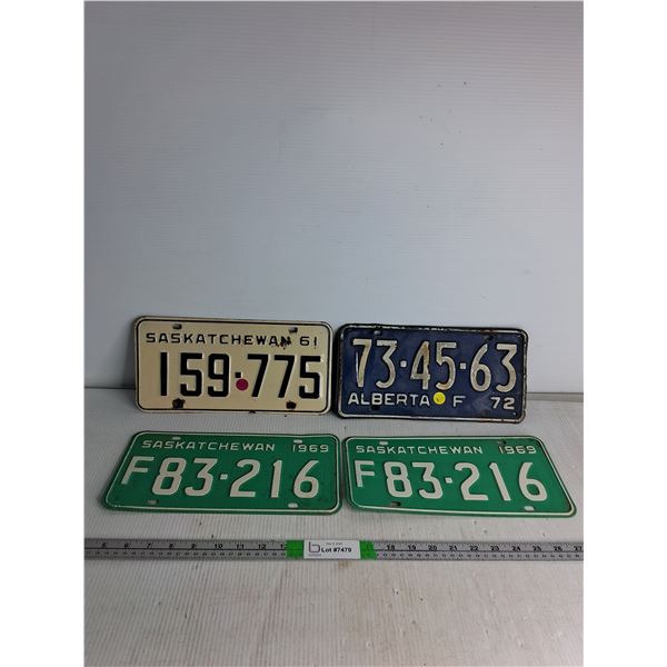 (4) Vintage License Plates- Saskatchewan,  Alberta