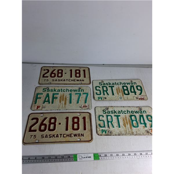 (5) Vintage Saskatchewan License Plates