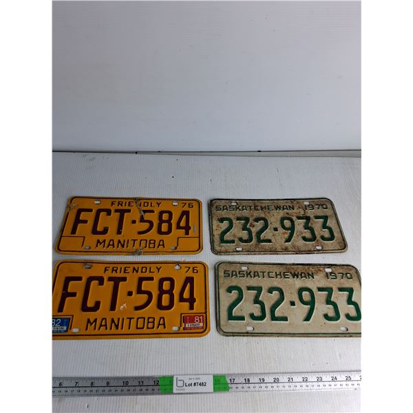 (4) Vintage License Plate- Manitoba, Saskatchewan
