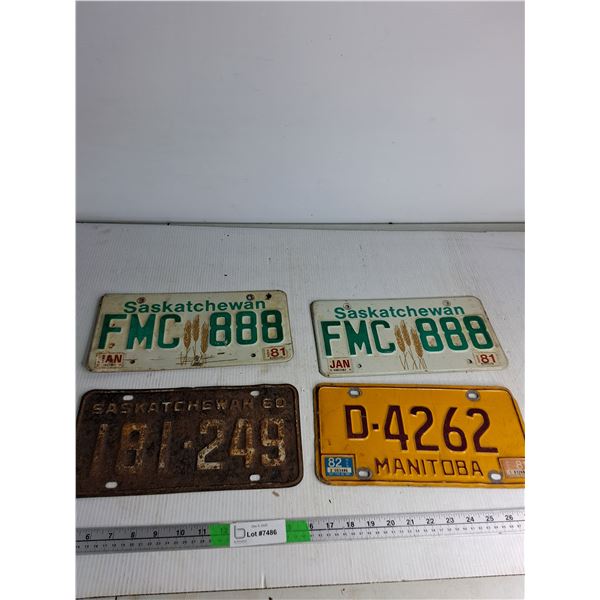 (4) License Plate- Saskatchewan, Manitoba