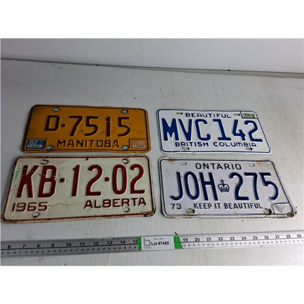 (4) License Plate- Manitoba, Alberta, British Columbia, Ontario
