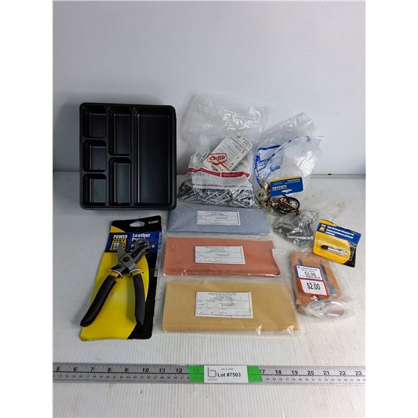 Leather Punch, Various Sandpaper, Various Screws & Nails